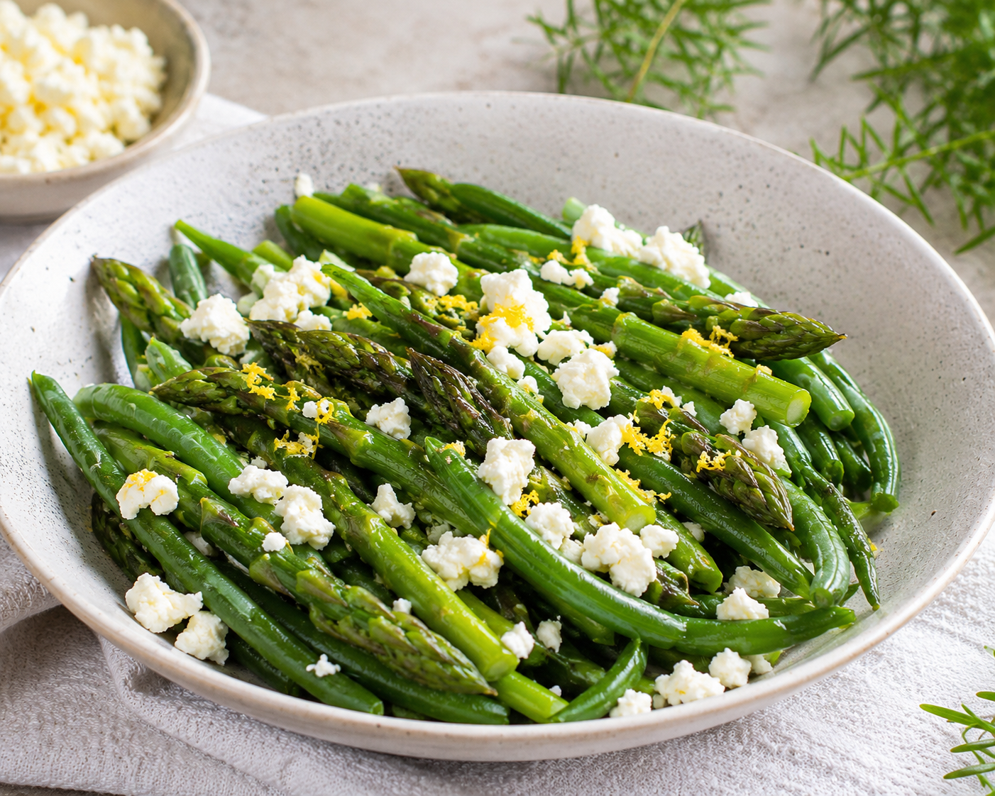 YELLOW Recipes – Steamed Asparagus, Green Beans and Feta